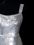 Chic Sheath Square Neck Silver Sequin Long Prom Formal Fancy Evening Dresses Dinner Outfits Classy Party Gowns HZ0311