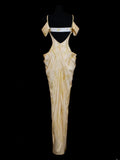 Chic Sheath Spaghetti Strap Yellow Long Prom Formal Fancy Evening Dresses Dinner Outfits Classy Party Gowns HZ0311