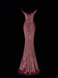 Elegant Mermaid Off The Shoulder Pink Sequin Formal Fancy Long Evening Dresses Dinner Outfits Classy Party Gowns HZ0311