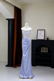 Modest Mermaid Strapless Blue Satin Silver Beads Top Prom Dresses Long Party Dress 20th Birthday Outfits Graduation Dress HZ0311