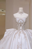 Classic Ball Gown Strapless Sleeveless White Fitted Corset Long Satin Wedding Dress Bride Gowns Wedding Dresses HZ0311