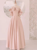 Modest A Line Strapless Blush Pink Satin With Bow Top Prom Dresses Long Party Dress 20th Birthday Outfits Graduation Dress HZ0311