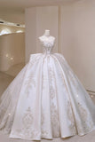 Classic Ball Gown Strapless Sleeveless White Fitted Corset Long Satin Wedding Dress Bride Gowns Wedding Dresses HZ0311