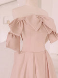 Modest A Line Strapless Blush Pink Satin With Bow Top Prom Dresses Long Party Dress 20th Birthday Outfits Graduation Dress HZ0311