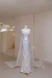 Simple Mermaid Strapless White Fitted Corset Long Satin Wedding Dress Bride Gowns Wedding Dresses HZ0311