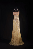 Retro Prom Dresses Mermaid Sweetheart Gold Lace Beads Vintage Long Prom Dresses Party Gowns HZ0311