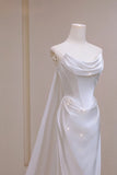 Simple Mermaid Strapless White Fitted Corset Long Satin Wedding Dress Bride Gowns Wedding Dresses HZ0311