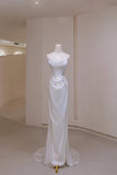 Simple Mermaid Strapless White Fitted Corset Long Satin Wedding Dress Bride Gowns Wedding Dresses HZ0311