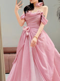 Pretty Ball Gown Strapless Pink Floor Length Tulle Flowers Prom Dresses Formal Dress Birthday Outfits Prom Gown HZ0311