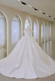 Classic Ball Gown Off The Shoulder White Fitted Long Satin Wedding Dress Bride Gowns Wedding Dresses HZ0311
