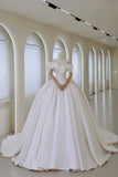 Classic Ball Gown Off The Shoulder White Fitted Long Satin Wedding Dress Bride Gowns Wedding Dresses HZ0311