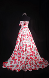 Charming A line Strapless Floral Pink Satin Inspiration Long Prom Dresses Evening Party Dress Prom Gowns HZ0311