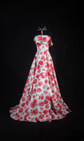 Charming A line Strapless Floral Pink Satin Inspiration Long Prom Dresses Evening Party Dress Prom Gowns HZ0311