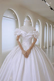 Classic Ball Gown Off The Shoulder White Fitted Long Satin Wedding Dress Bride Gowns Wedding Dresses HZ0311