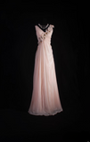 Vintage Prom Dresses 1950s Retro Classy A Line V Neck Pearl Pink Chiffon Inspo Long Prom Gown HZ0311