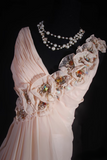 Vintage Prom Dresses 1950s Retro Classy A Line V Neck Pearl Pink Chiffon Inspo Long Prom Gown HZ0311