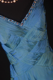 Vintage Prom Dresses 1950s Retro Classy A Line V Neck Teal Blue Chiffon Inspo Long Prom Gown HZ0311