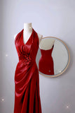 Sexy Mermaid Halter Red Sequin Prom Dresses Long Party Dress 21st Birthday Outfits Graduation Dress HZ0311