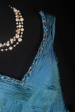 Vintage Prom Dresses 1950s Retro Classy A Line V Neck Teal Blue Chiffon Inspo Long Prom Gown HZ0311