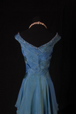 Vintage Prom Dresses 1950s Retro Classy A Line V Neck Teal Blue Chiffon Inspo Long Prom Gown HZ0311