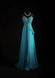 Retro Prom Dresses A Line Spaghetti Strap Blue Chiffon Vintage Fashion Long Prom Dresses Party Gowns HZ0311