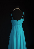 Retro Prom Dresses A Line Spaghetti Strap Blue Chiffon Vintage Fashion Long Prom Dresses Party Gowns HZ0311