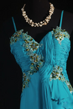 Retro Prom Dresses A Line Spaghetti Strap Blue Chiffon Vintage Fashion Long Prom Dresses Party Gowns HZ0311