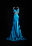 Vintage Prom Dresses 1950s Retro Classy Mermaid Sweetheart Blue Satin Slit Inspo Long Prom Gown HZ0311