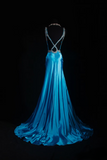Vintage Prom Dresses 1950s Retro Classy Mermaid Sweetheart Blue Satin Slit Inspo Long Prom Gown HZ0311