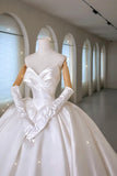 Elegant Ball Gown Sweetheart Fitted Corset Ruffles Satin Wedding Dress Bride Gowns Wedding Dresses With Gloves HZ0311