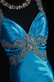 Vintage Prom Dresses 1950s Retro Classy Mermaid Sweetheart Blue Satin Slit Inspo Long Prom Gown HZ0311