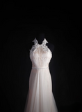 Retro Prom Dresses A Line Halter White Tulle Lace Vintage Long Prom Dresses Party Gowns HZ0311