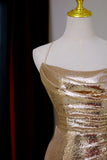 Sexy Mermaid Halter Gold Sequin Prom Dresses Long Party Dress 21st Birthday Outfits Formal Dress HZ0311