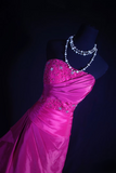 Retro Prom Dresses Ball Gown Strapless Fuchsia Satin With Appliqued Lace Vintage Long Prom Dresses Party Gowns HZ0311