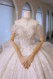 Luxury Women's Ball Gown Off The Shoulder With Beaded Pleated White Satin Floor Length Wedding Dresses HZ0311