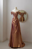 Modest Mermaid Off The Shoulder Satin Flowers Beaded Prom Dresses Long Party Dress Evening Outfits Graduation Dress HZ0311