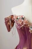Modest Mermaid Off The Shoulder Satin Flowers Beaded Prom Dresses Long Party Dress Evening Outfits Graduation Dress HZ0311