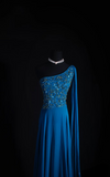 Retro Prom Dresses A Line One Shoulder Royal Blue Chiffon Beaded Vintage Fashion Long Prom Dresses Party Gowns HZ0311