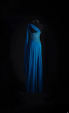 Retro Prom Dresses A Line One Shoulder Royal Blue Chiffon Beaded Vintage Fashion Long Prom Dresses Party Gowns HZ0311