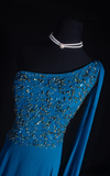 Retro Prom Dresses A Line One Shoulder Royal Blue Chiffon Beaded Vintage Fashion Long Prom Dresses Party Gowns HZ0311