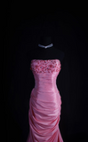 Retro Prom Dresses Mermaid Strapless Pink Organza With Beaded Vintage Long Prom Dresses Party Gowns HZ0311