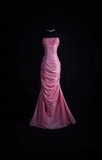 Retro Prom Dresses Mermaid Strapless Pink Organza With Beaded Vintage Long Prom Dresses Party Gowns HZ0311
