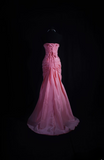 Retro Prom Dresses Mermaid Strapless Pink Organza With Beaded Vintage Long Prom Dresses Party Gowns HZ0311