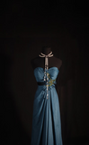 Retro Prom Dresses A Line Navy Blue Sweetheart 80s With Gold Beads Chiffon Vintage Fashion Long Prom Dresses Party Gowns HZ0311