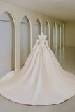 Romantic Women's Ball Gown Strapless With Appliqued Long Sleeves White Lace Satin Sweep Train Wedding Dresses HZ0311
