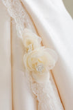 Romantic Women's Ball Gown Strapless With Appliqued Long Sleeves White Lace Satin Sweep Train Wedding Dresses HZ0311