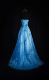 Retro Prom Dresses A Line Strapless Blue Tulle Beaded Vintage Fashion Long Prom Dresses Party Gowns HZ0311