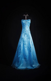 Retro Prom Dresses A Line Strapless Blue Tulle Beaded Vintage Fashion Long Prom Dresses Party Gowns HZ0311