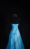 Retro Prom Dresses A Line Strapless Blue Tulle Beaded Vintage Fashion Long Prom Dresses Party Gowns HZ0311