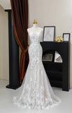 Charming Women's Mermaid Spaghetti Straps Tulle Lace White Long Wedding Dresses HZ0311